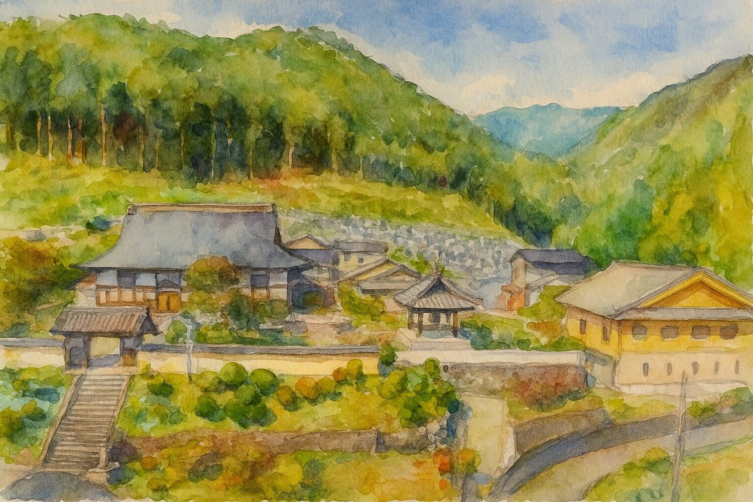 宗泉寺全景水彩画_0